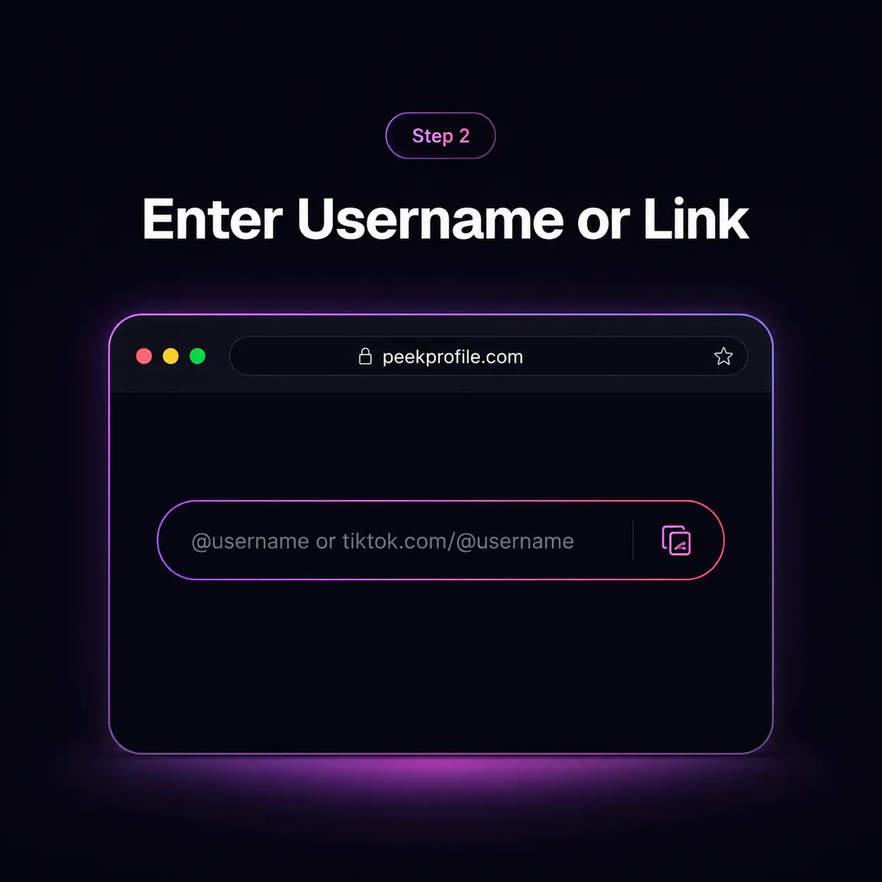 Step 2 illustration showing entering a username or link